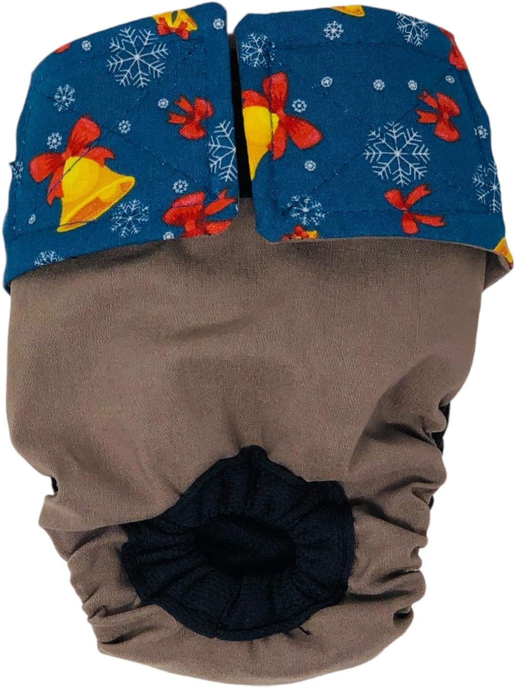 Gold Jingle Bells on Brown Premium Waterproof Dog Diaper, XXL, Without Tail Hole - Made in USA