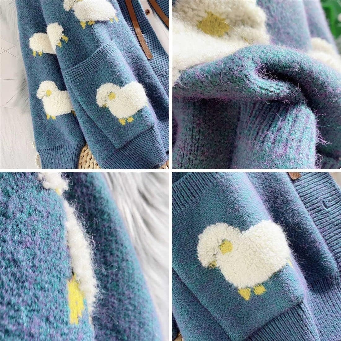 FindThy Women’s Kawaii Knitted Cardigan Long Sleeve Button Up Sheep Print Cute Sweater Cardigans - Image 5