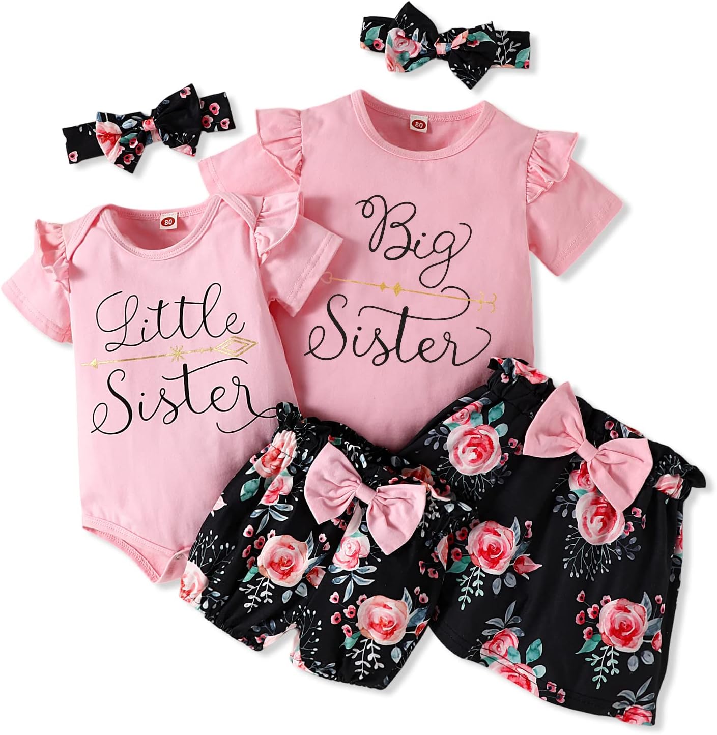 AMAWMWBig Sister Little Sister Matching Outfits Romper/Shirt+Shorts/Skirt+Headband Toddler Baby Girl Summer Clothes
