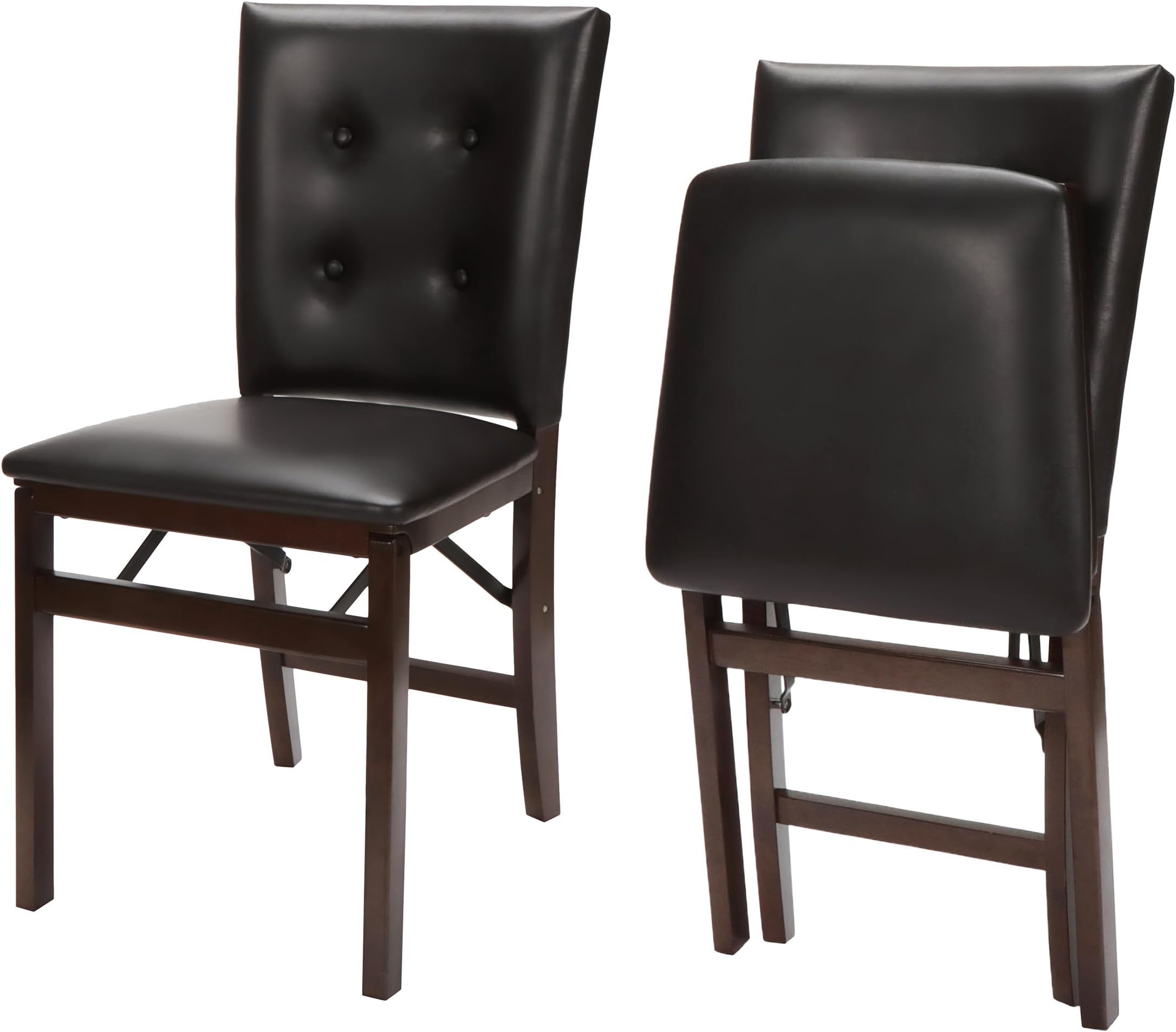 Stakmore Parson's Wooden Folding Chairs with Padded Seats, Set of 2 - No Assembly Foldable Dining Chairs, Steel Folding Mechanism, Upholstered Bonded Leather, Space-Saving, Espresso Frame