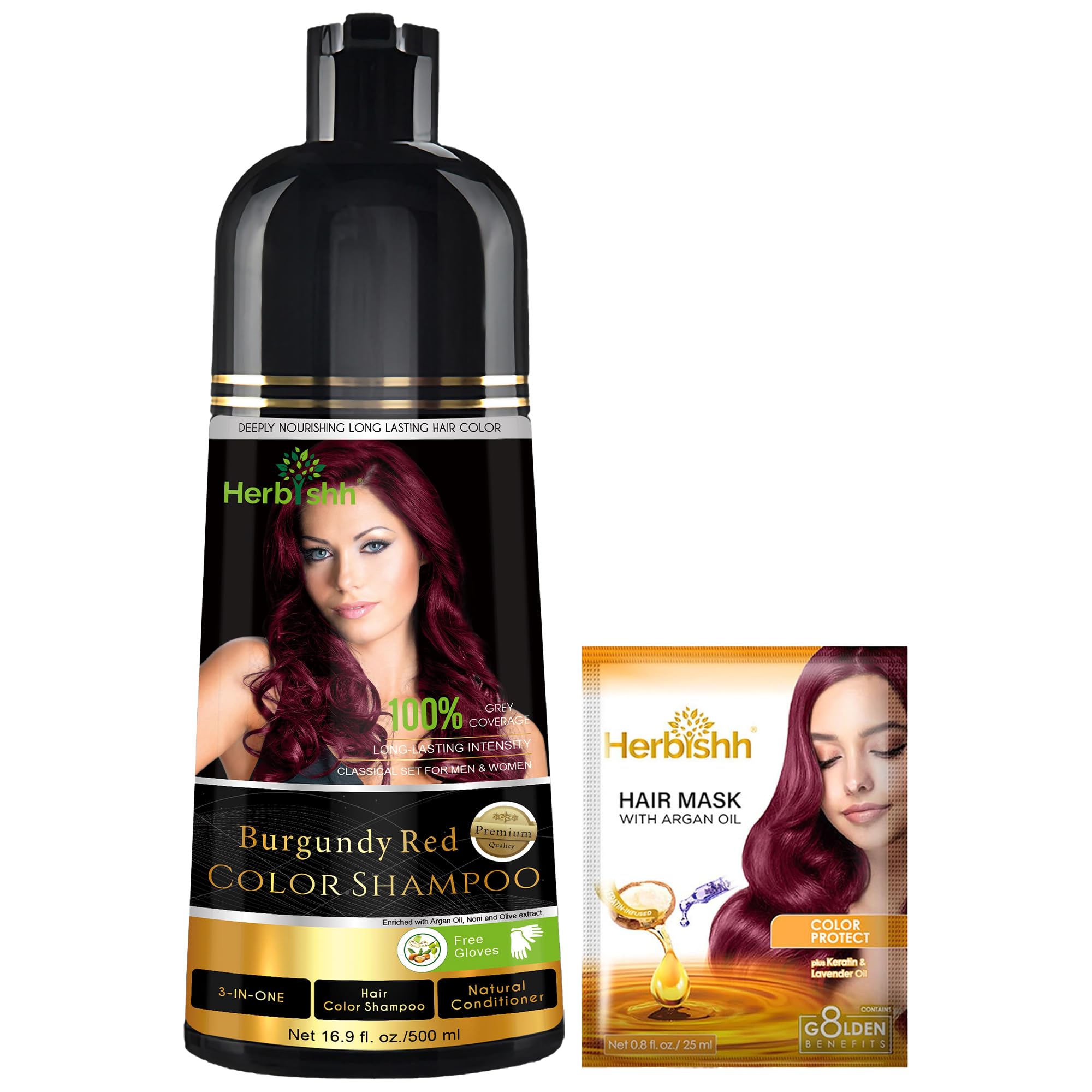 Herbishh Burgundy 3-In-1 Hair Color Shampoo for Gray Hair Magic Hair Dye Shampoo Colors Hair in MinutesLong Lasting500 MlAmmonia-Free