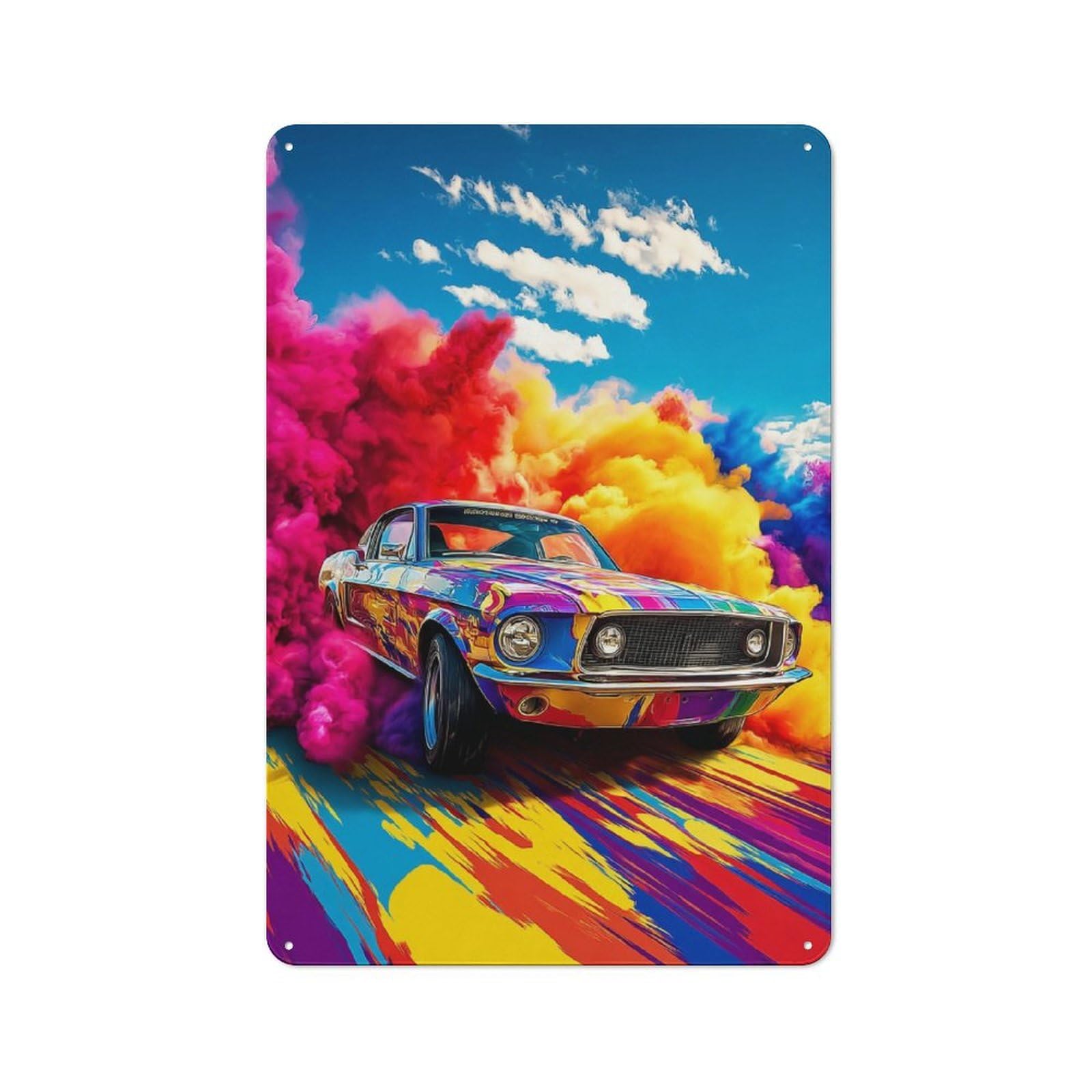 Junmoney Vibrant Retro Muscle Car Artwork Metal Wall Sign 30X20cm Featuring For Café Or Restaurant, A Decorative Metal Sign For Cafés And Restaurants