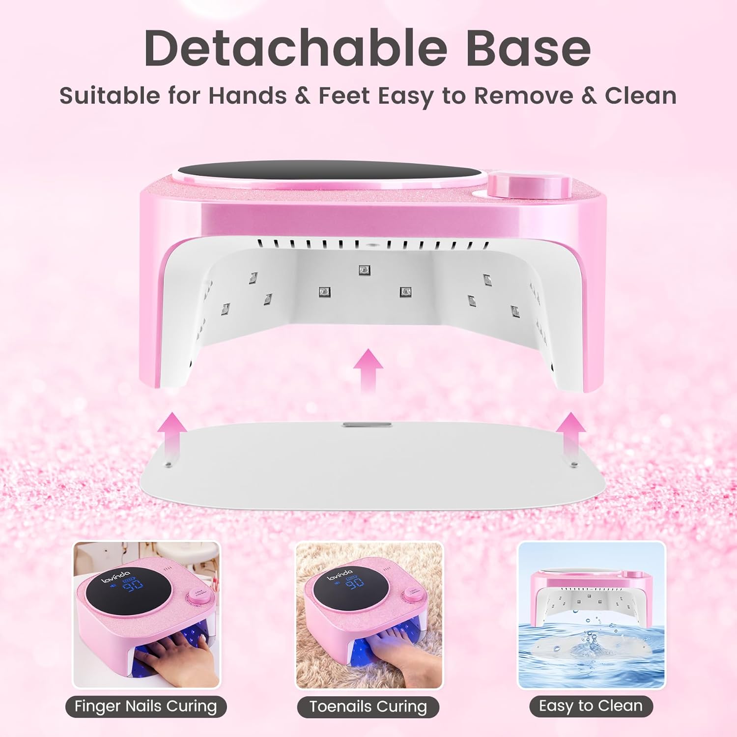 Lavinda 54W UV LED Nail Lamp, Professional UV Light for Gel Nails Rechargeable Cordless Nail Dryer with 4 Timer Settings & Auto Sensor, Fast Curing Gel Light for Home and Salon Use Glitter Design