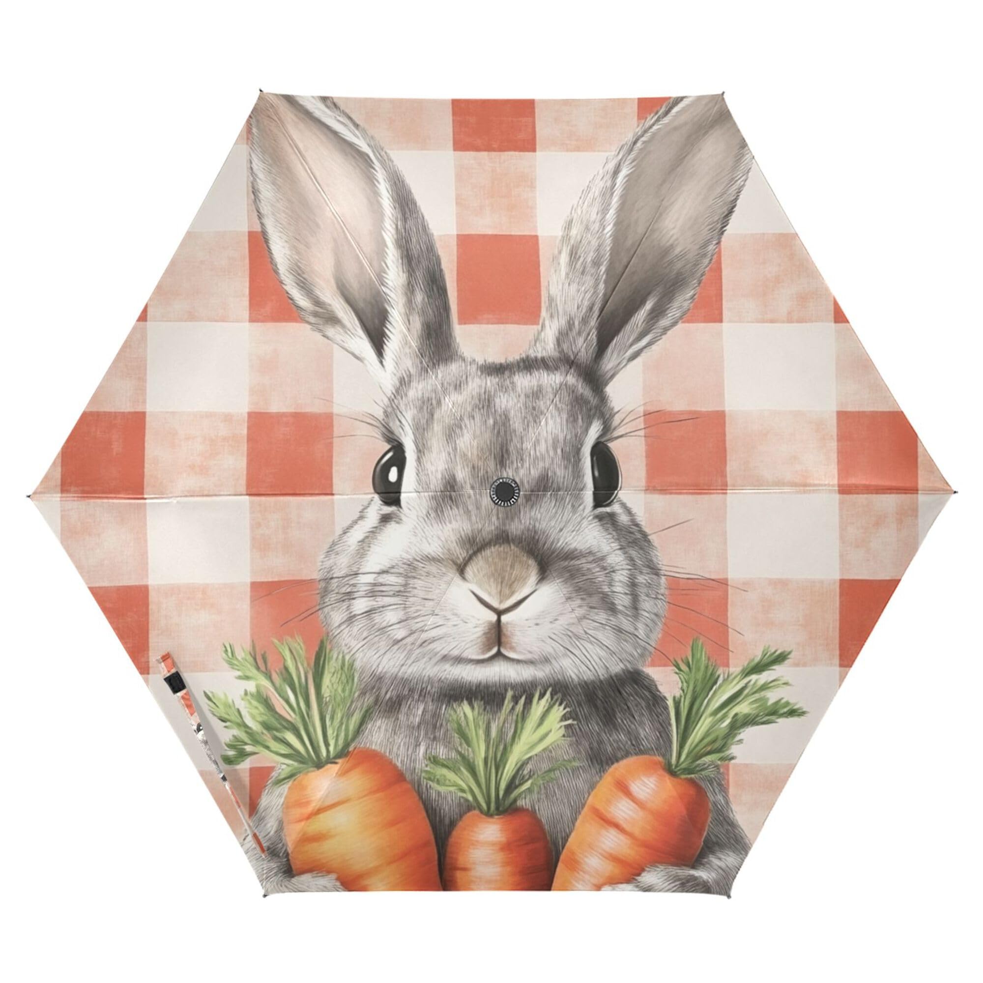 JUNZAN Buffalo Plaid Bunny Carrot Easter Umbrellas For Women 39 Inch Lightweight Automatic Open Close Mini Umbrella for Kids Outdoor Defence Accessories