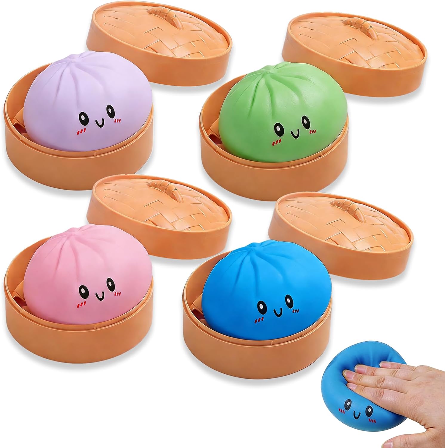 Glitter Dumpling,Dumpling Squishy,Food Steamer Squeeze Ball,Anxiety Relief Dough for Relaxation, Sensory Fidget Dough for Office, Travel, Party Favors (4 Colors)