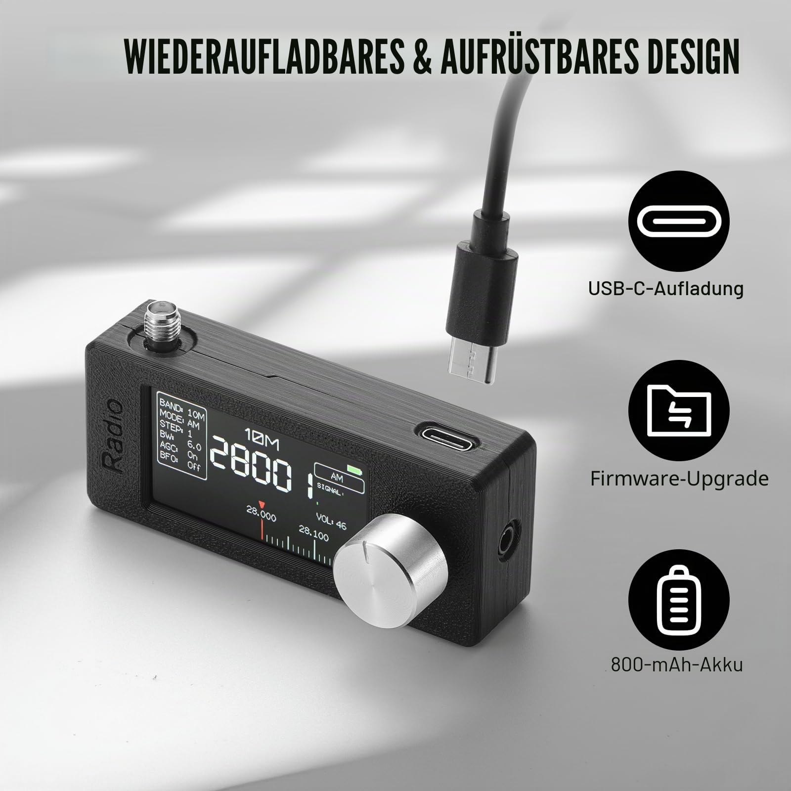 Raddy Mini-Radio Allband DSP Radio mit Si4732 Chip, FM/SW/MW/VHF/CB Empfänger mit LSB/USB Modi, Kopfhörerverstärker, Taschenformat mit 1,9" Farbdisplay, Teleskop- & Donut-Antenne, Firmware-Upgrade