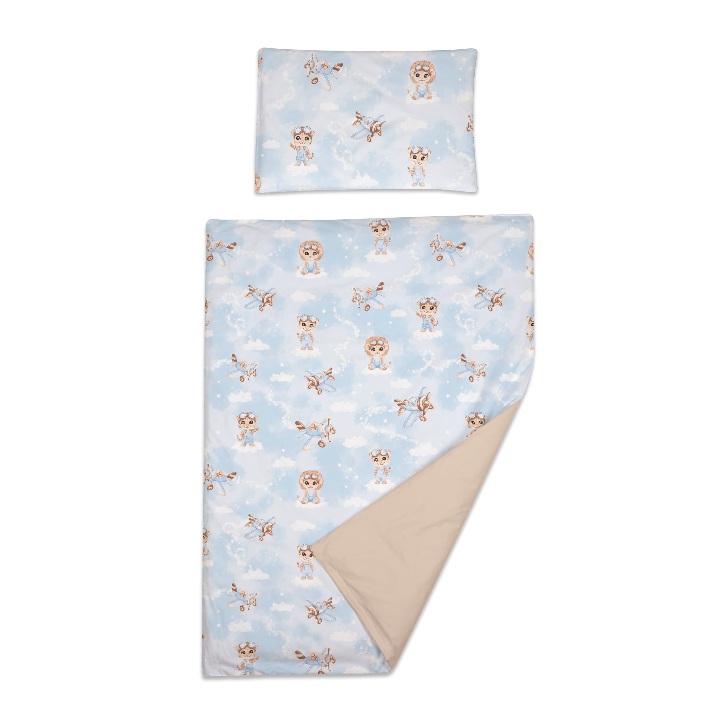 Baby Comfort 2 Piece Duvet Cover & Pillowcase Bedding Set 150x120 cm for Toddler Junior Cot Bed 12M+ (Tigers pilots)