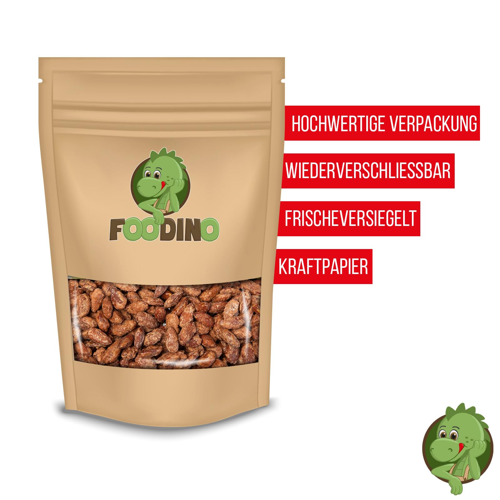 Gebrannte Mandeln geröstet karamellisiert knackig knusprige Nostalgie vom Jahrmarkt Gebrannte Mandeln süß 1kg 5kg wiederverschließbar Premium Qualität FOODINO (1kg)