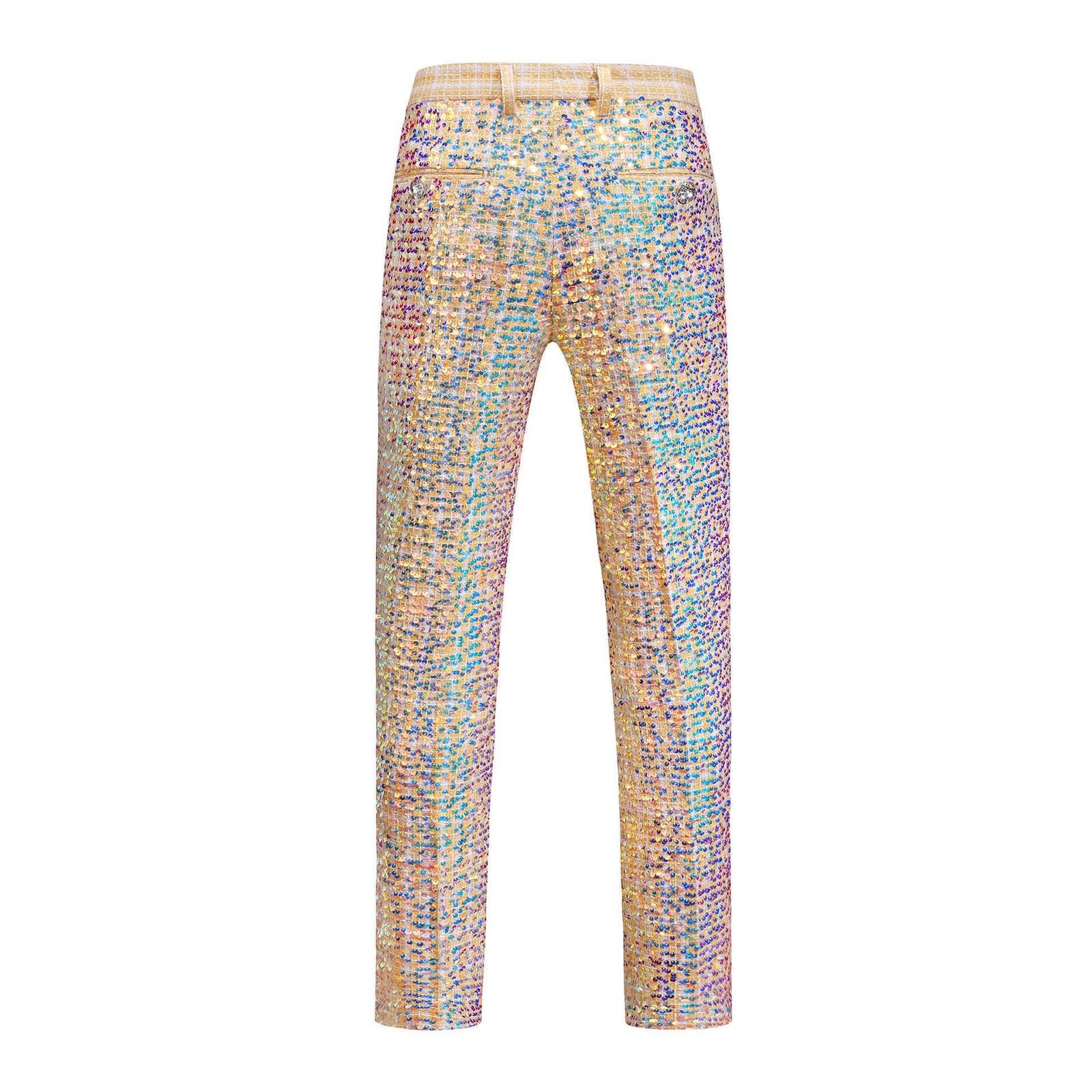 Pantalones de lentejuelas brillantes para hombre, brillantes y metálicos, para danza, jazz, hip hop, ropa de danza, pantalones holgados de los años 70 y 80, ropa de calle, carnaval, disfraz, baile