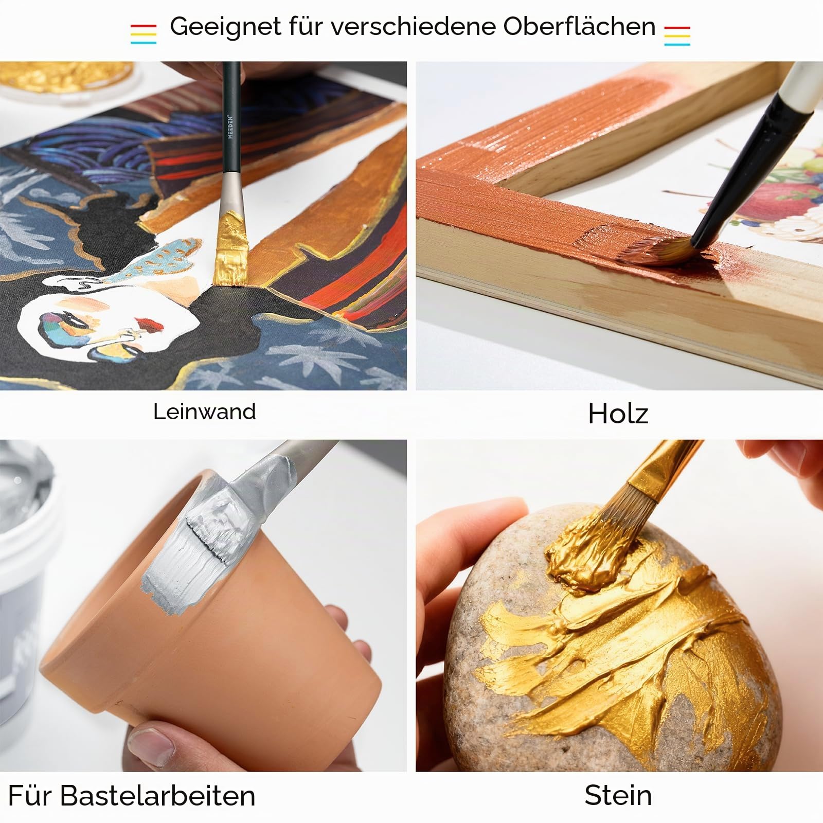 MEEDN Metallisches Acrylfarbset: 300 ml Acrylic Paint Set mit Gold Silber & Kupfer für Erwachsene zum Basteln, Weihnachtsdekor - Dicke Goldblattfarben für Holzmöbelmalerei