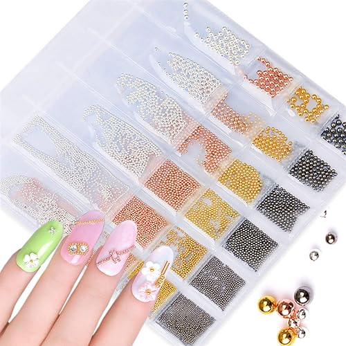 Paquete de 4 cuentas de caviar de uñas, micro cuentas de metal para uñas, decoración de uñas 3D, bola de acero para uñas, plata dorada, gema negra,