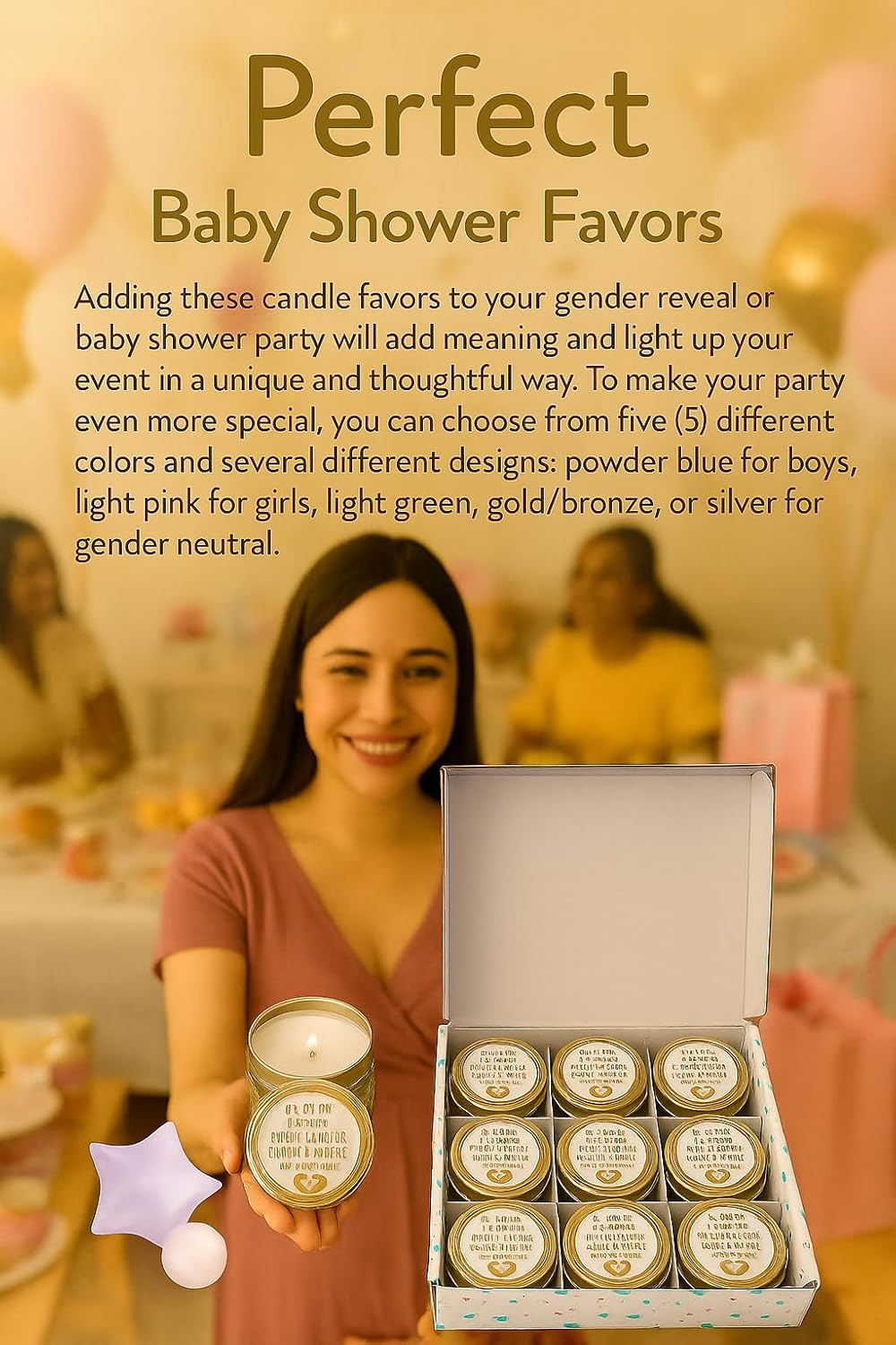 Majestic Zen Baby Shower Candle Favors Gift Set |9-Pack Neutral Scented Soy Wax Candles with Fresh Baby Powder |Long Lasting 40 Hour Burn |Unique Gender Reveal Party Favors & Baby Shower Decorations