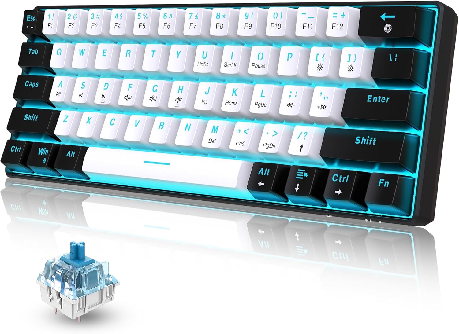 Snpurdiri 60% Kabelgebundene Mechanische Gaming Tastatur - 61 Anti-Ghosting-Tasten, Blaue LED-Hintergrundbeleuchtung, ul