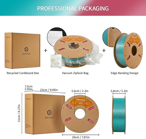 Miniatura 6 de ERYONE Filamento de seda de doble color PLA para impresora 3D de 0.069 in +- 0.001 in, filamento de coextrusión PLA brillante de 2.2 lbs (2.2