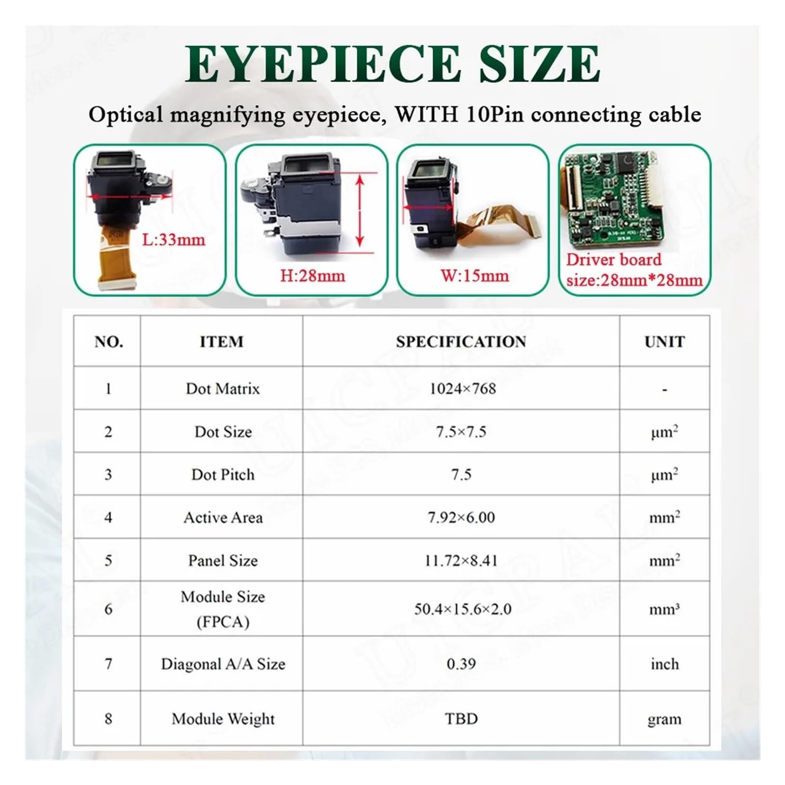 Módulo de imagen térmica Módulo de pantalla de visor de 0,39 pulgadas for gafas AR, binoculares de visión nocturna con imágenes térmicas y ocular 1024*768 AV CVBS 3,5-5 V Inspección electrónica de pro