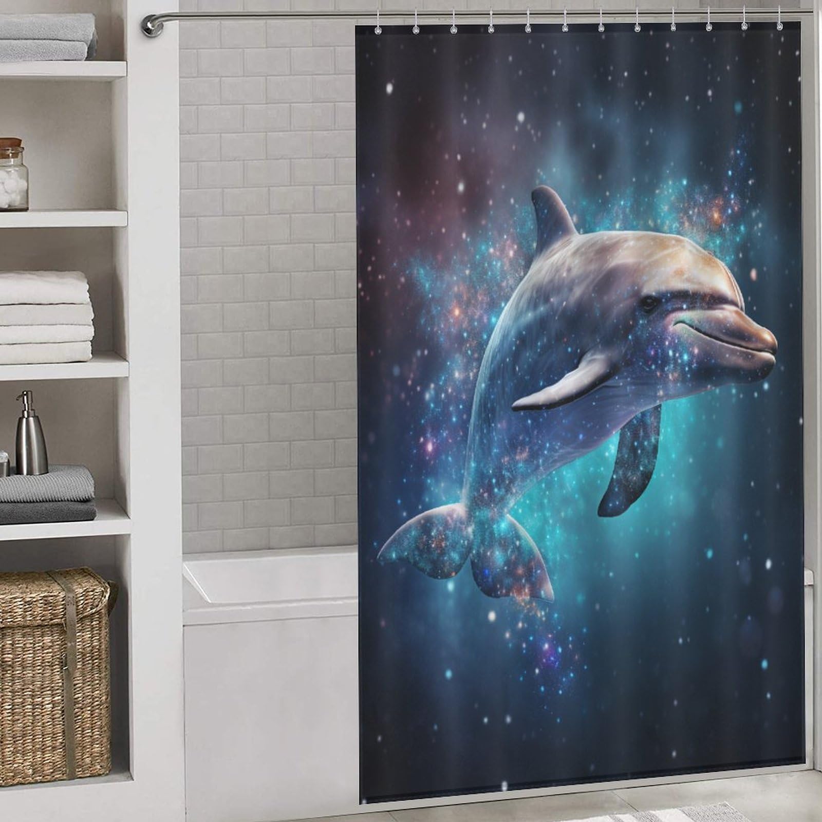 Rideau de douche dauphin lavable en polyester 140x183 pour salle de bains