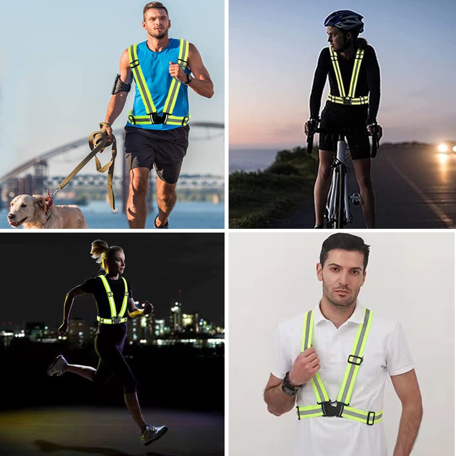 Nutabevr 2 Piezas Verde Fluorescente Chaleco Reflectante, Alta Visibilidad Tirantes Reflectantes de Seguridad Elástica Ajustable, Accesorios de Seguridad, para Correr,Senderismo,Ciclismo