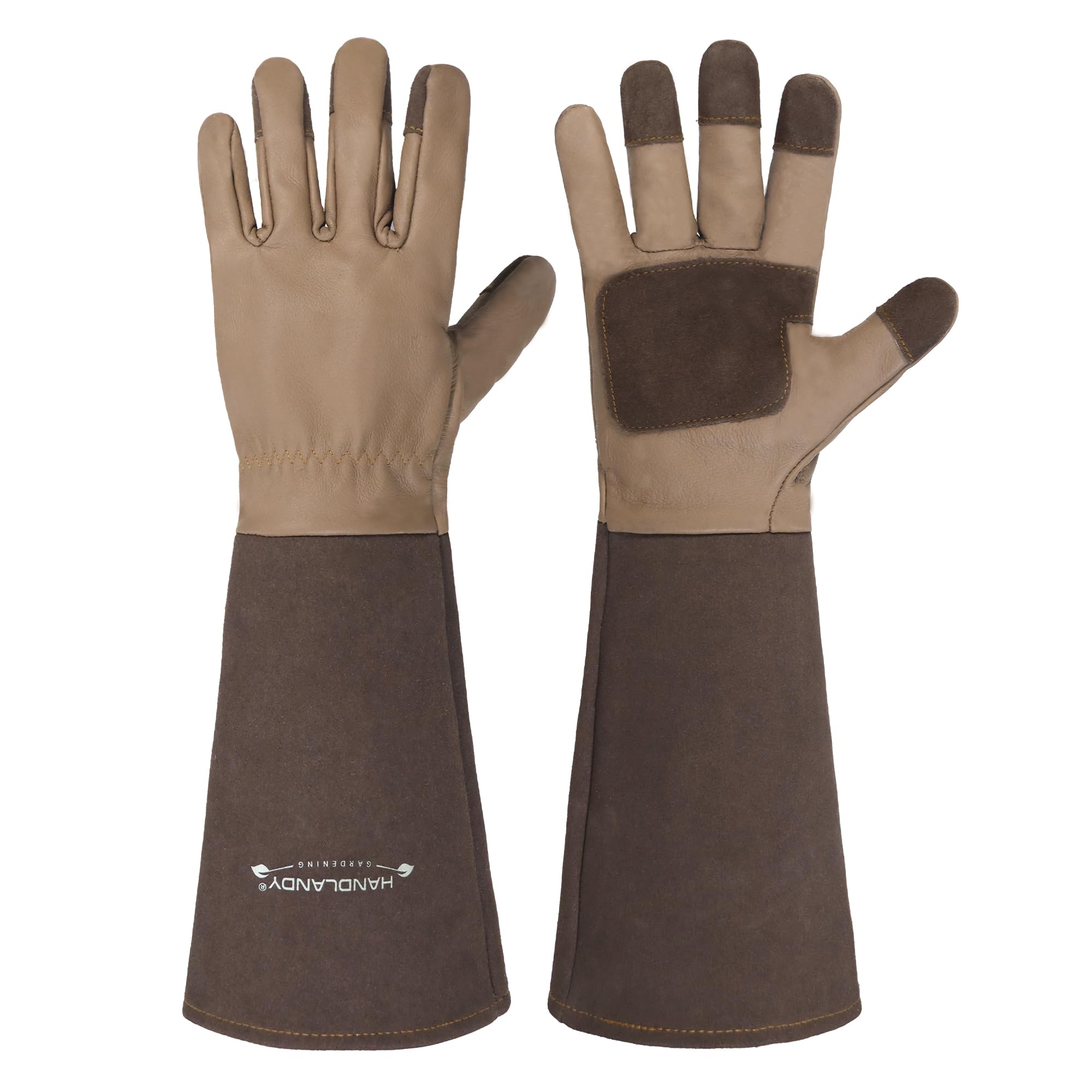 HANDLANDY – Guantes largos de jardinería para hombres y mujeres, guantes de cuero de vaca para poda de rosales, transpirables y du