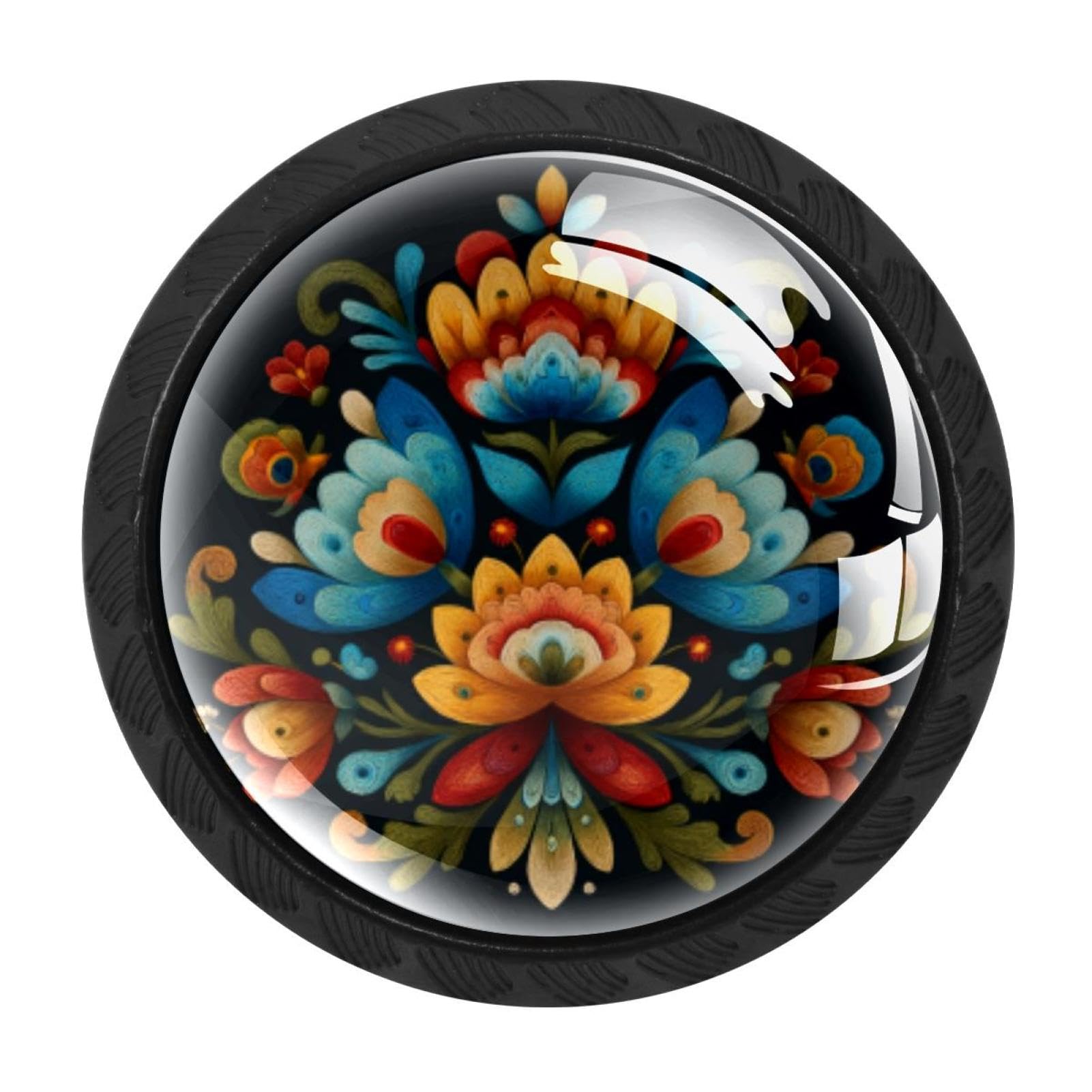 Chenzzzz Multicolored 20 4 Pcs Norwegian Rosemaling Folk Style Flower (25) Cabinet Knobs Crystal Drawer Pulls For Kitchen, Bathroom Cabinet, Dresser And Cupboard