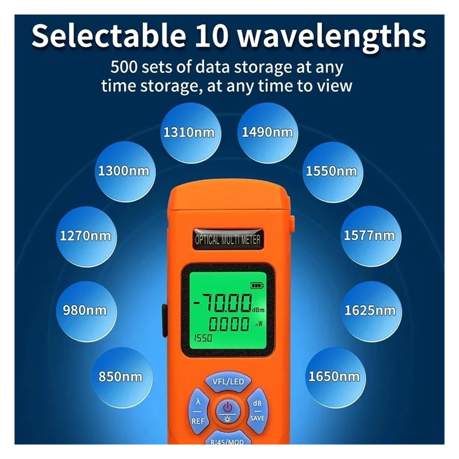 Mini medidor de potencia óptica C70/C50 OPM con localizador Visual de fallos (15/30/50mW VFL) probador de Cable de fibra óptica FTTH Fácil de leer(C70 50MW ADD FC-LC)