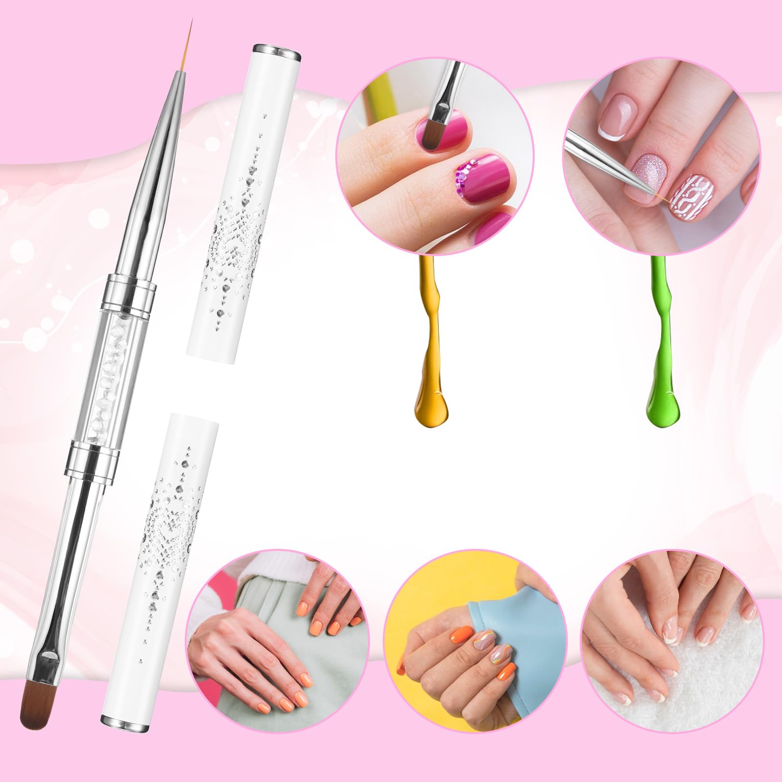 cobee 2 pennelli a doppia punta francese in gel duro, pennello gel costruttore unghie, pennello liner per design professionale nail art