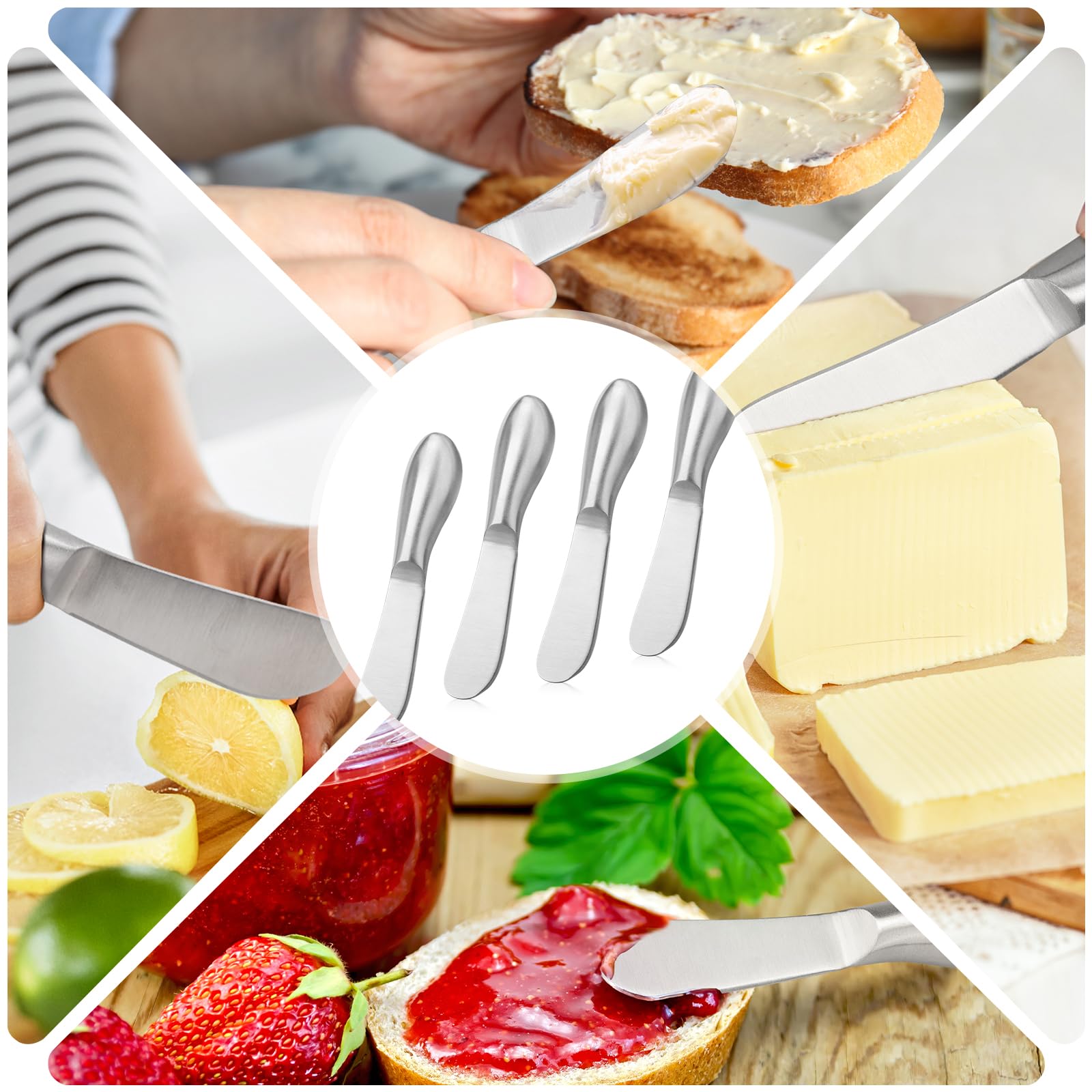4 Piezas Cuchillos para Mantequilla, Cuchillos para Mantequilla de Acero Inoxidable, Cuchillos para Queso, Utensilios de Cocina, Cubiertos para Pastelería con Queso y Mantequilla