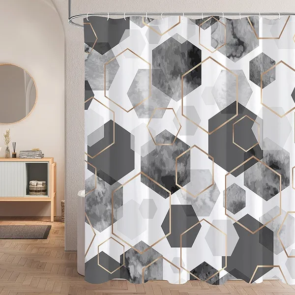Litabel Grey Modern Shower Curtain for Bathroom, Gray Geometric Art Decor Waterproof Bath Curtain, Abstract Fabric Shower Curtain Sets for Home Decor, 72x72 Inch