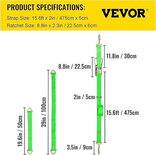 Miniatura 7 de VEVOR Correa de amarre de trinquete correa de trinquete de poliéster de 98 x 2 pulgadas carga de trabajo de 4000 libras 4 correas de coche