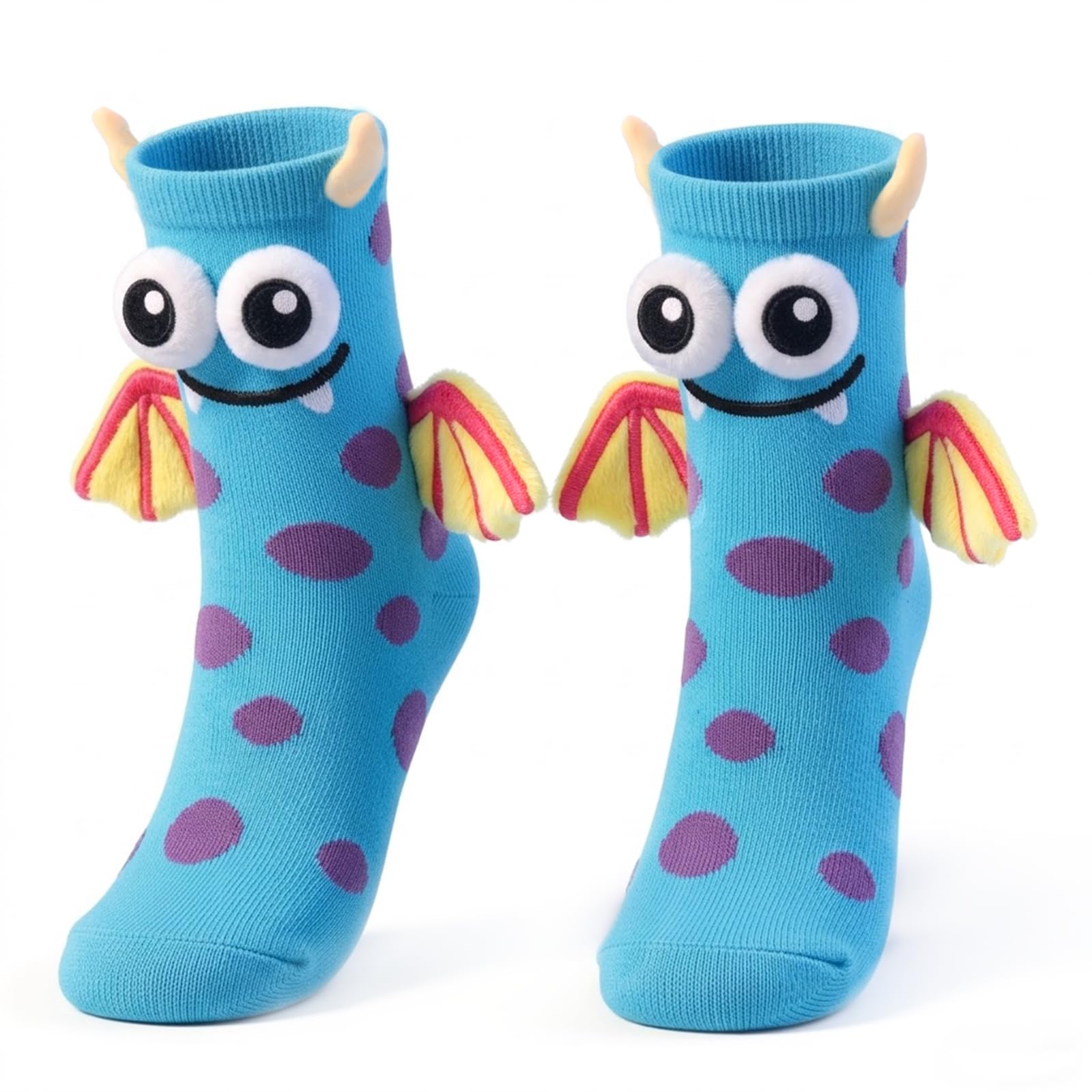 Photo 1 of FreeNFond Crazy Socks for Kids, Silly Wacky Funny Monster Socks with 3D Eyes for Boys Girls White Elephant Gifts Exchange (Blue, Wings)