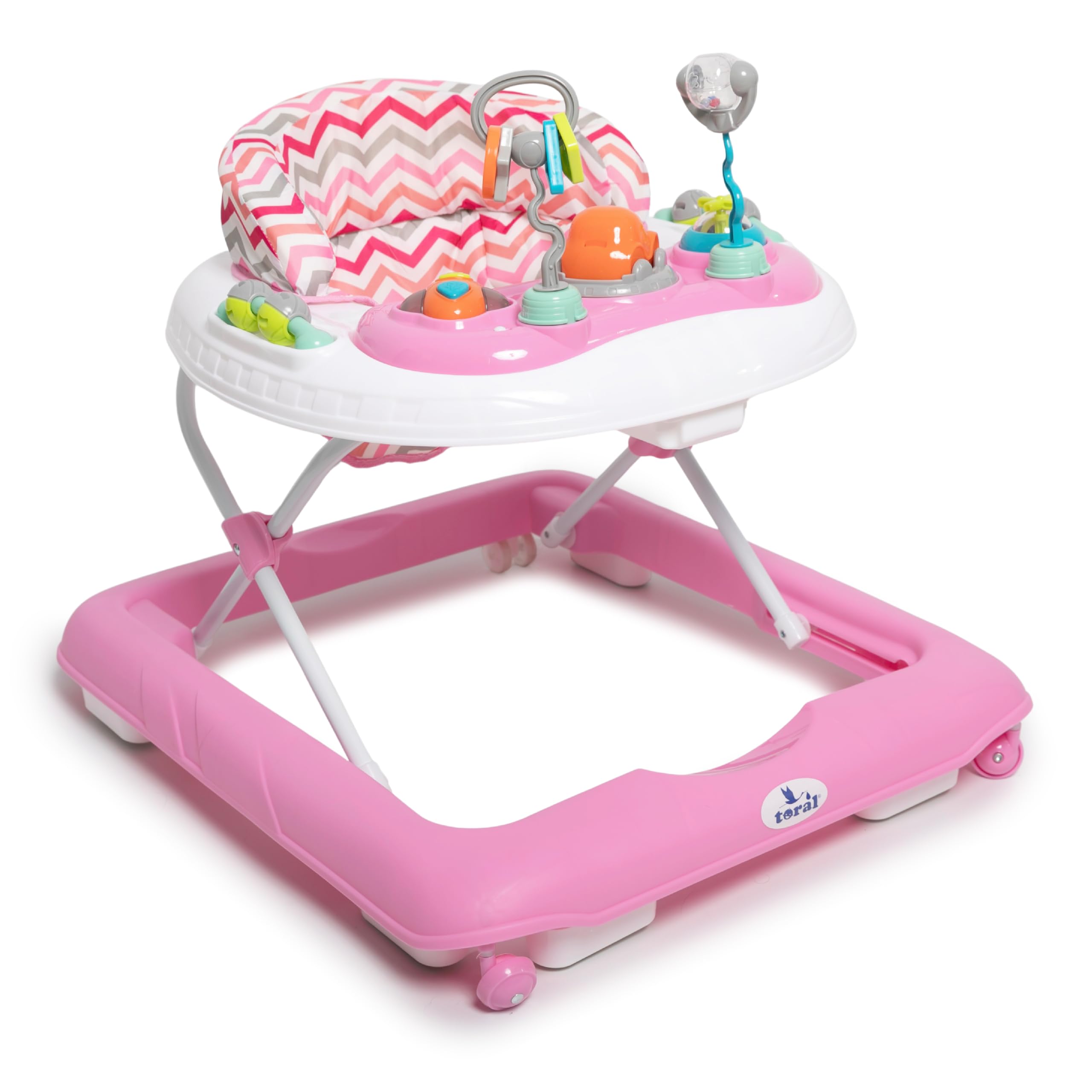 Toral Andador Bebes con Bandeja de Juegos y Altura Ajustable, Seguro Anticaídas, Correpasillos Bebe 1 Año, Tacata Bebe Ideal para Aprender a Caminar - Andador Bebe Modelo Sonajero Rosa