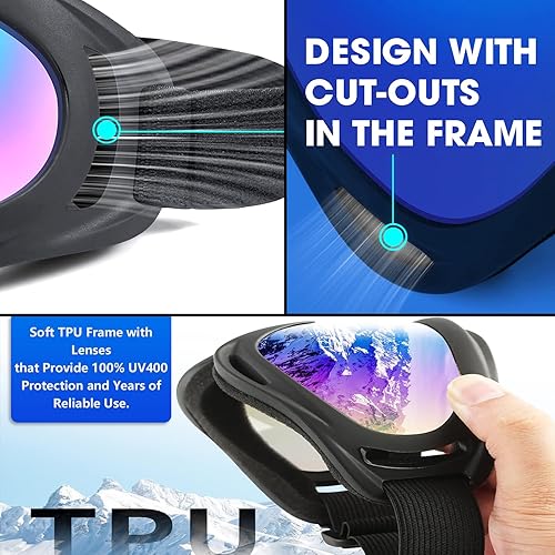 Miniatura 3 de Gafas de esquí, paquete de 2 gafas de snowboard, gafas de esquí de nieve para hombres, mujeres, niños y niñas, gafas de snowboard con protección