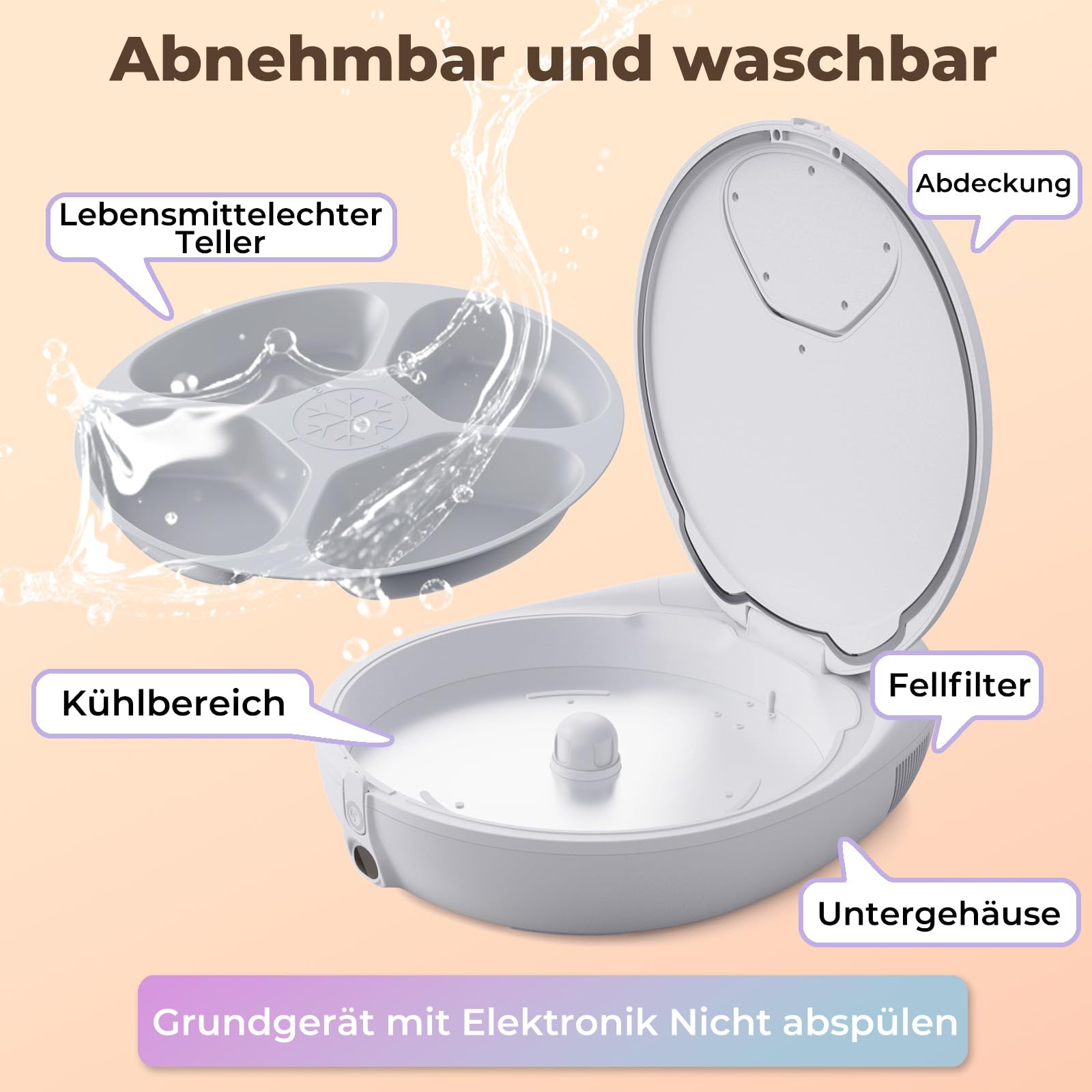 Futterautomat Katze Nassfutter - Frisch bis 4 Tage, Intelligenter Dual-Temp-Halbleiter-Kühl- & Heiz-Automatischer Katzenfutterspender mit multifunktionaler App, 4 Frischmahlzeiten, Infrarotsensorik