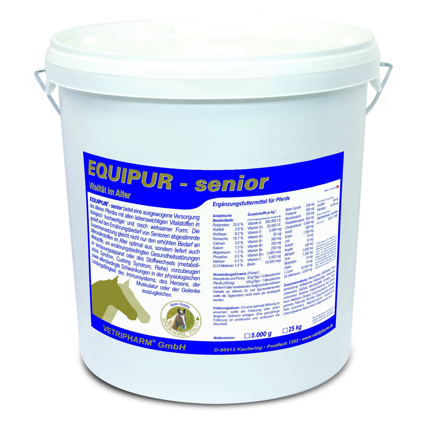 Vetripharm EQUIPUR - senior, 25 kg Eimer, Pulver