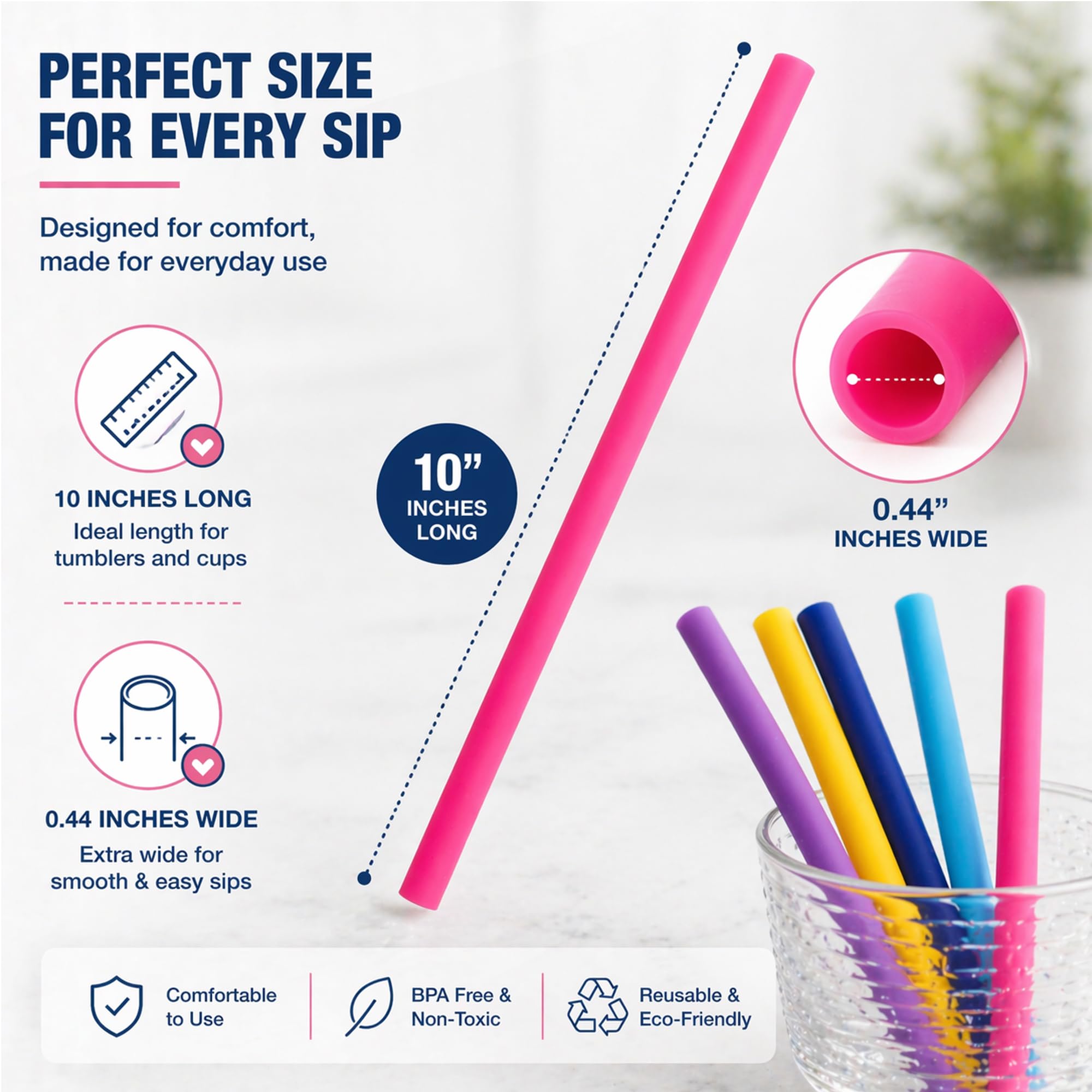 Wiederverwendbare Silikon-Trinkhalme, BPA-frei, inklusive Reinigungsbürste, 25,4 cm lang, extra breit, tolles Geschenk für Smoothies und Bubble Tee-Liebhaber, 5 Stück
