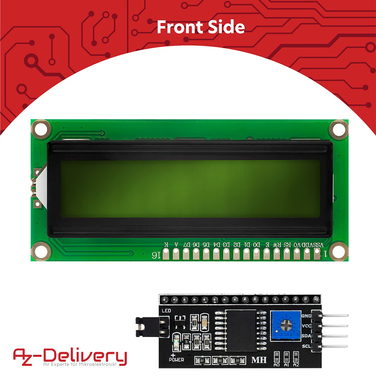 AZDelivery 5 x HD44780 16x2 LCD Moduł Wyświetlacz Bundle z I2C Interfejs 2x16 kompatybilny z Arduino i Raspberry Pi w tym E-Book! (z Zielonym Tłem i Czarnymi Znakami)
