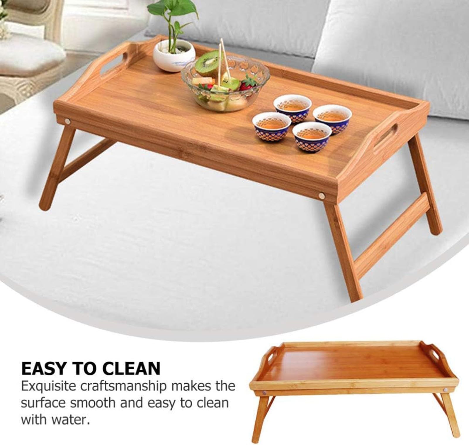 Plateau Pliant Plateau Service en Bambou Plateau Service à Thé Plateau en Bambou Durable Plateau DéCoration IntéRieure Plateau DéCoratif Plateau Facile à Nettoyer(1 pcs)