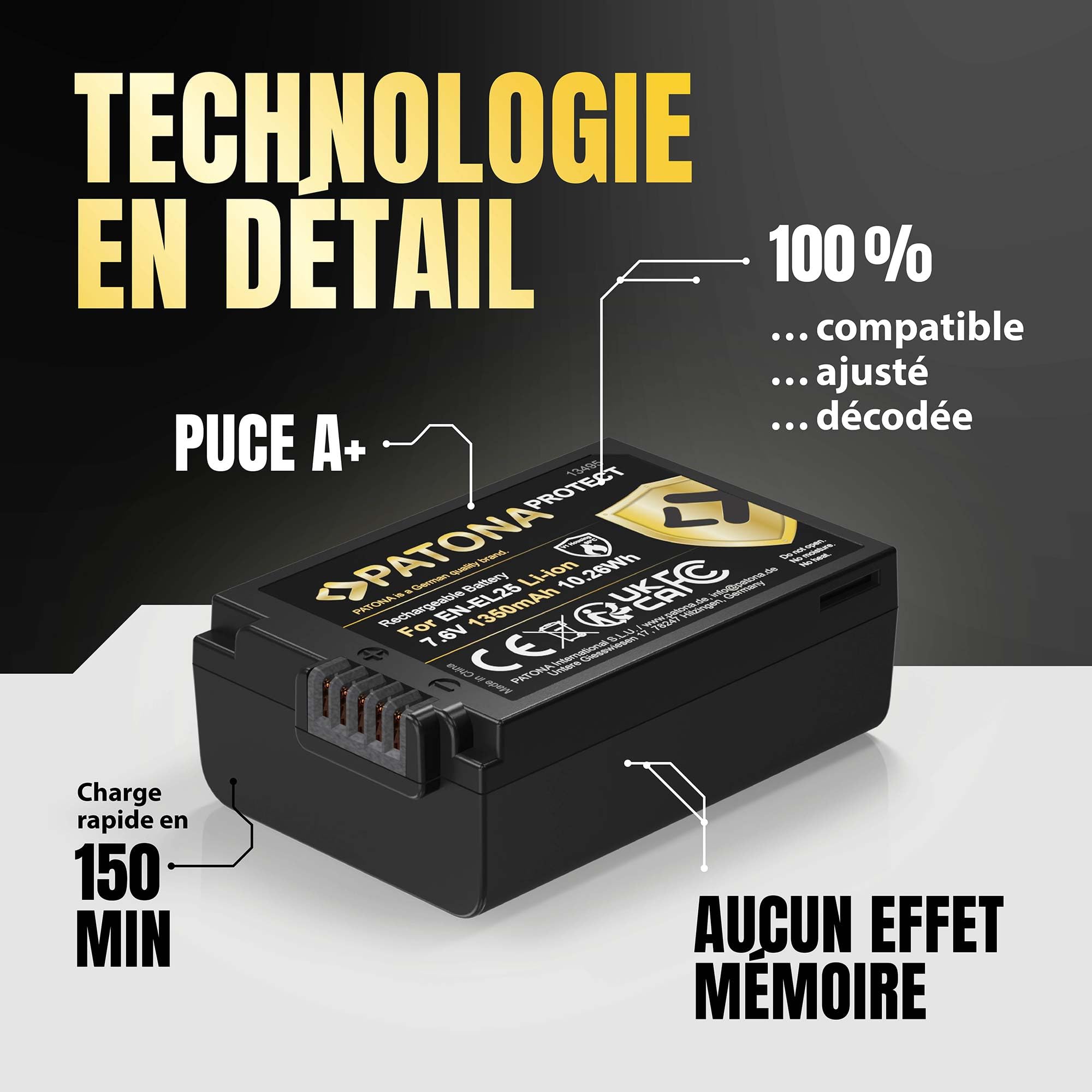 PATONA Protect Batterie pour Nikon EN-EL25 EN-EL25a 1350mAh