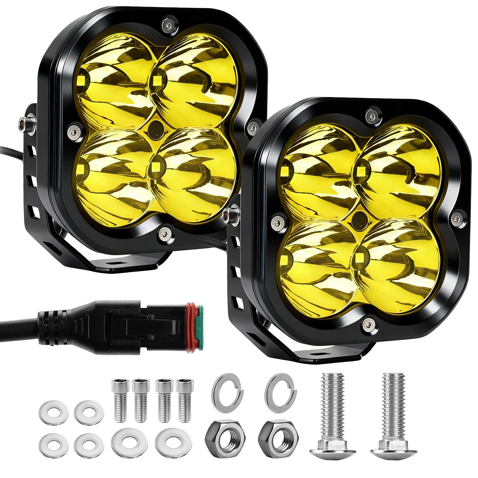 Chelhead Dodatkowe reflektory LED do jazdy w terenie 12,7 cm (5 cali) 10000 lm żółty/bursztynowy koncentrat wiązki, format sześcienny z wodoodpornym złączem DT, IP68, kompatybilne z SUV, ciężarówkami