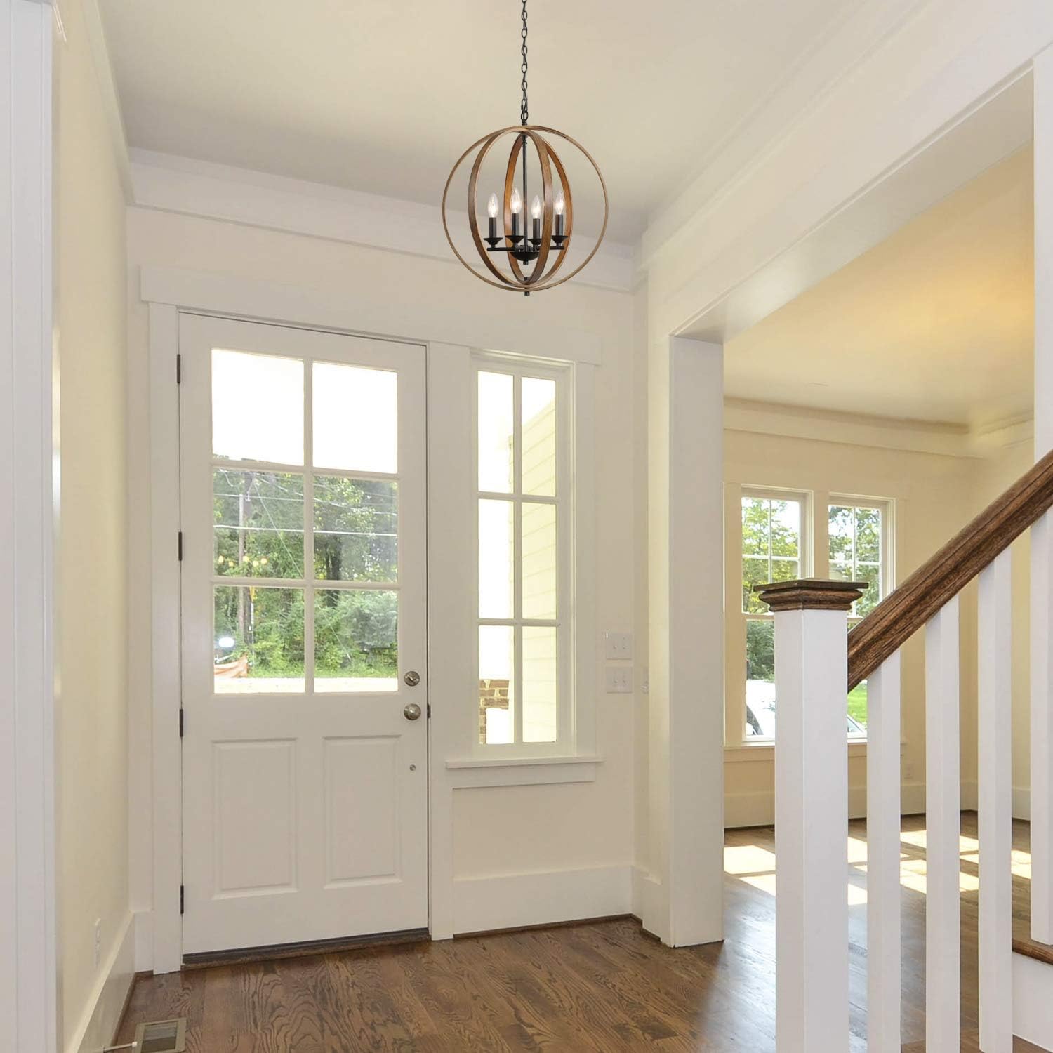 Holiday Deals 🛒 GEPOW Faux Wood Chandeliers for Dining Room Farmhouse Orb Hanging Light Fixture for Kitchen Island, Foyer, Bedroom and Living Room (20 Inches, 4 Light)