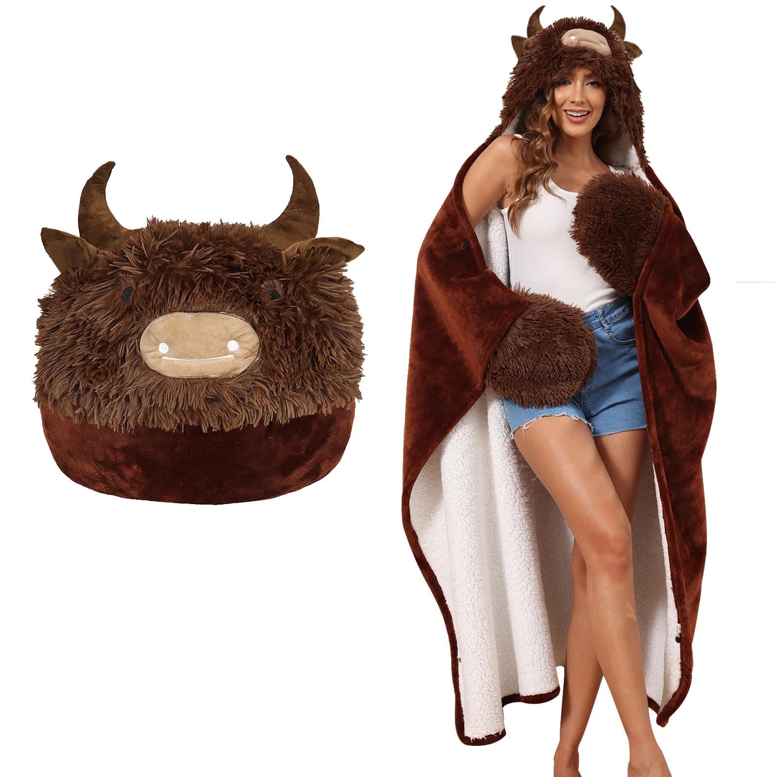 Wearable Blanket with Sleeves, Highland Cow Blanket, Soft Snuggle Blankets Birthday Christmas Gifts for Women