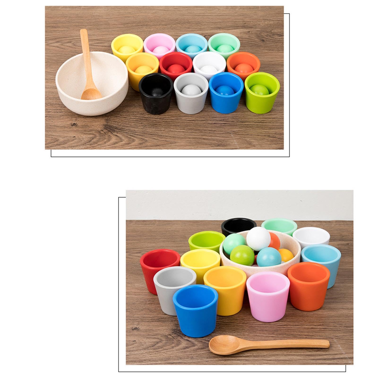 Juego de Clasificación de Colores de Bolas de Madera en Vasos para Niños