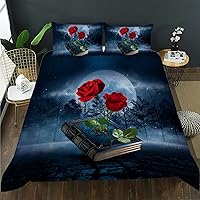 Vista 84 de AILONEN Juego de funda de edredón de rosas rojas tamaño Queen, juego de ropa de cama 3D con rosas rojas aceitadas para niñas, funda de edredón