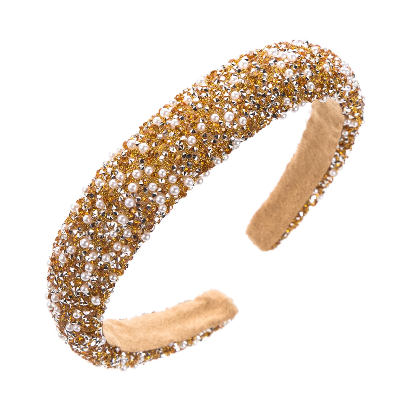 Fentency Women Glittering Rhinestones Headband Pearls Studded Hairband for Bridal Wedding and Everyday Use Fashion Accessories
