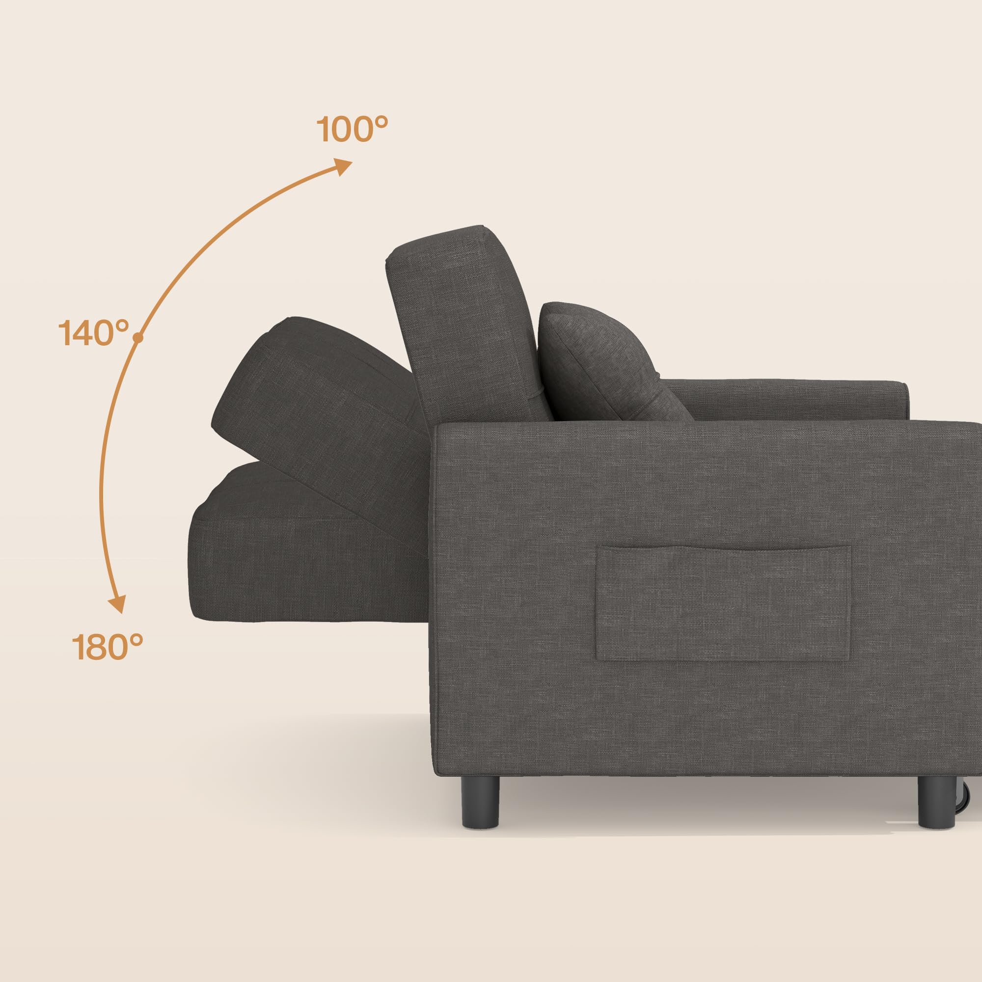 Bealife Poltrona relax,Poltrona letto con schienale regolabile, Poltrona Letto Singolo, Poltrona reclinabile per soggiorno, camera da letto, balcone e ufficio(grigio scuro)