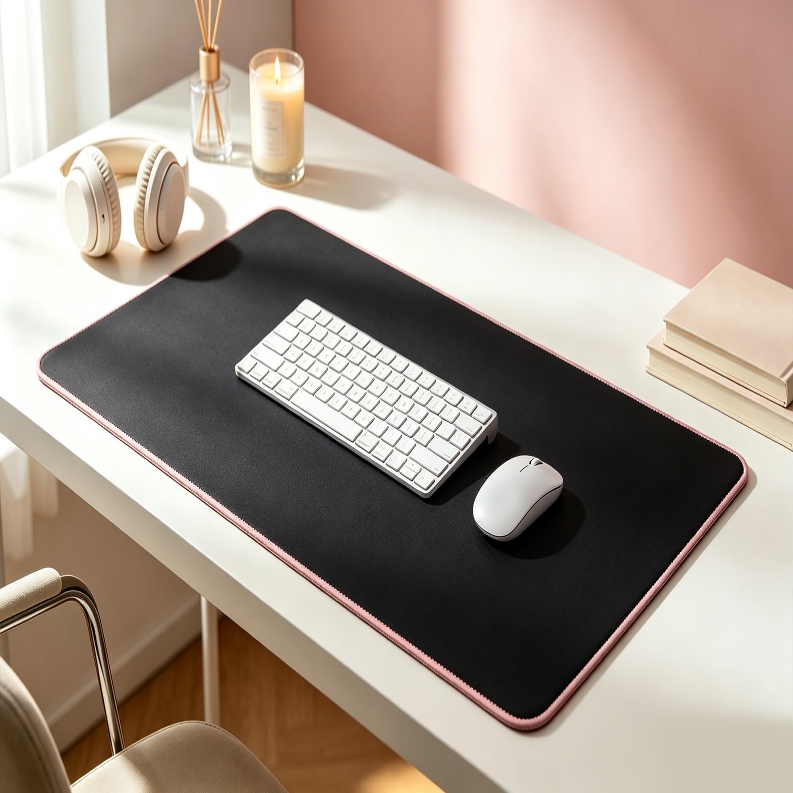 Tappetino mouse gaming grande XXL con bordi cuciti | Impermeabile antiscivolo tappetino scrivania for PC ufficio e gioco(Red,500*1000‑2mm)