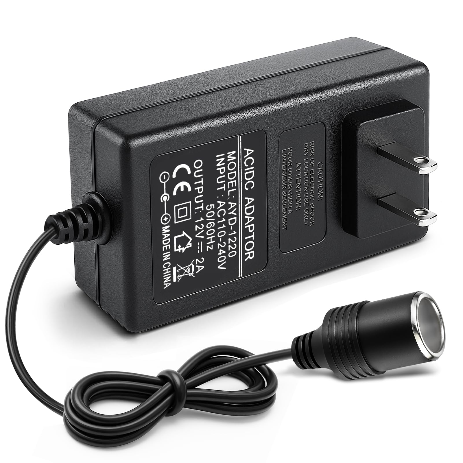 cigarette to 110 adapter 110V AC DC 12V Converter 2A 24W, Lighter to Wall Plug 110‑240V, Home Car Power Supply Adapter for Car Fan and Low-Power Devices (Not for Vacuum Cleaner, Air This power adapter works with cigarette lighter chargers only and standard U Zeeyh Car Cigarette Lighter Converter