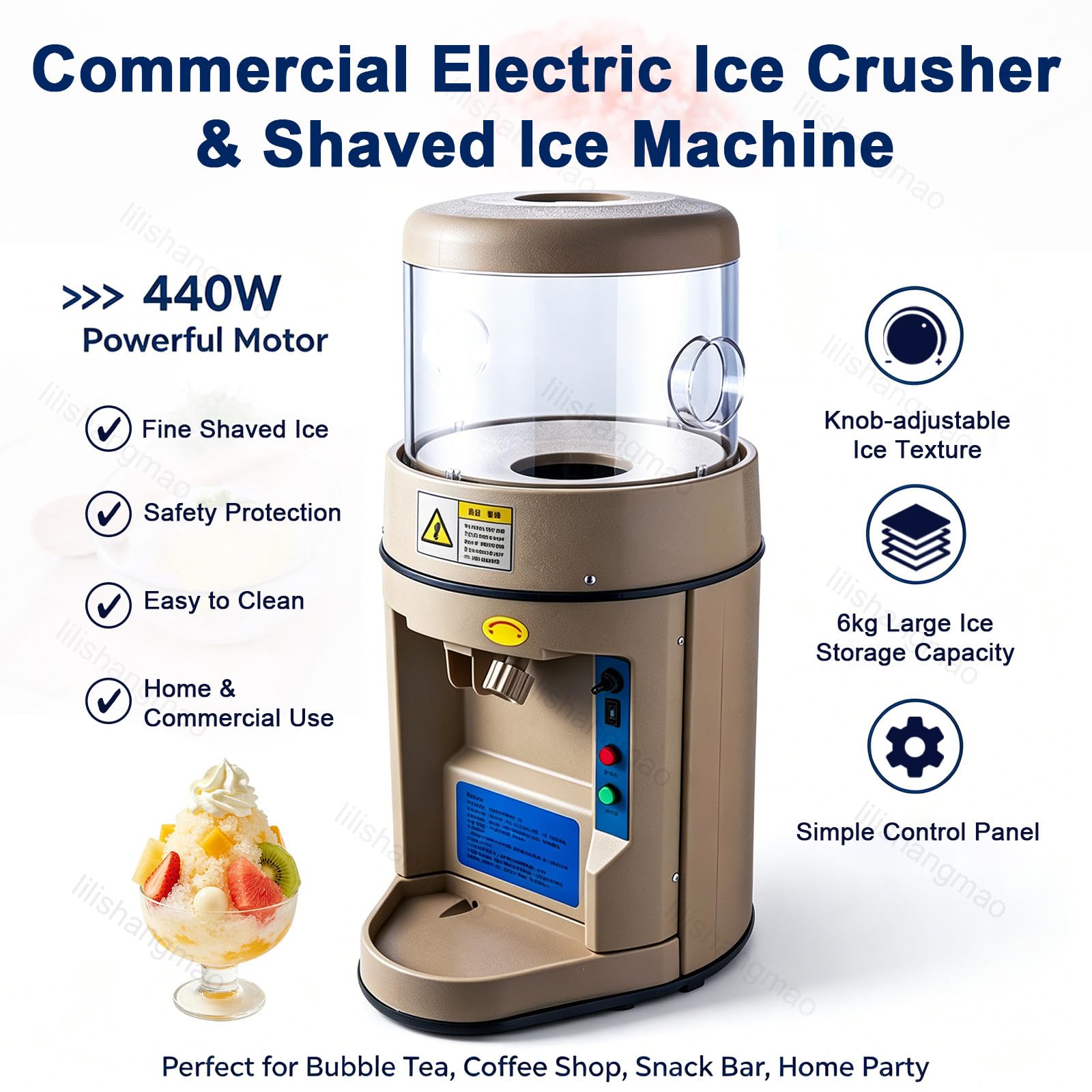 Trituradora De Hielo Eléctrica para Cócteles, Máquina para Granizados con Regulador De Grosor Manual Y Dosificador De Hielo, Acepta Cubitos De Hielo De hasta 3x3 cm, Ideal para Fiestas