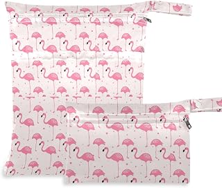 Wet Dry Bags for Cloth Diaper 2 Pack -（Cute Flamingos） | Waterproof Yoga Gym Bag for Swimsuit Wet Clothes Baby Items