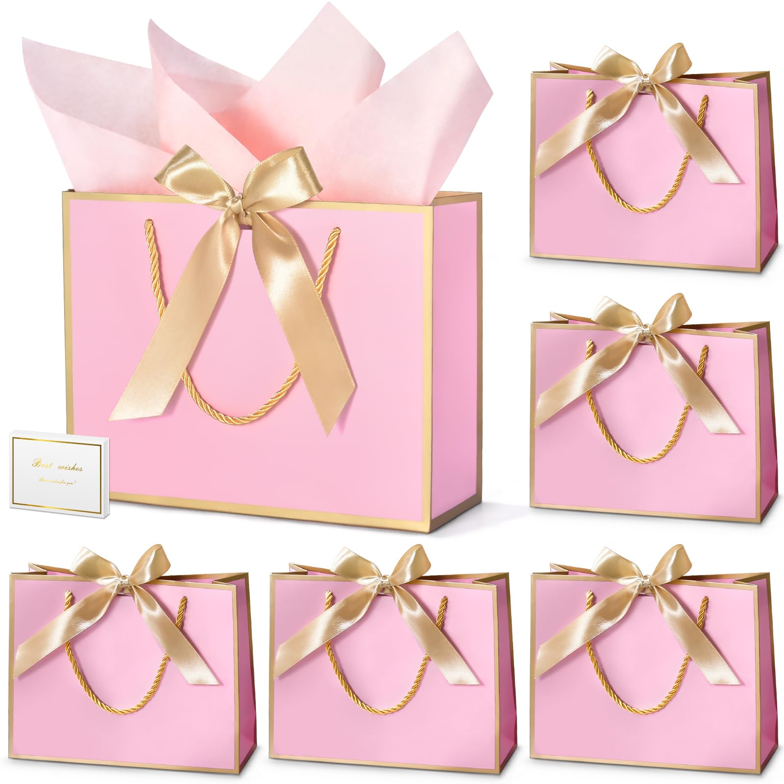 DOYIDE 30 Pcs Thank You Gift Bags with Tissue Paper, 9x7x3.1in Paper Gift Bags with Handles, Gift Wrap Bags with Bow Ribbon for Wedding Birthday Baby Shower Bridesmaid Party
