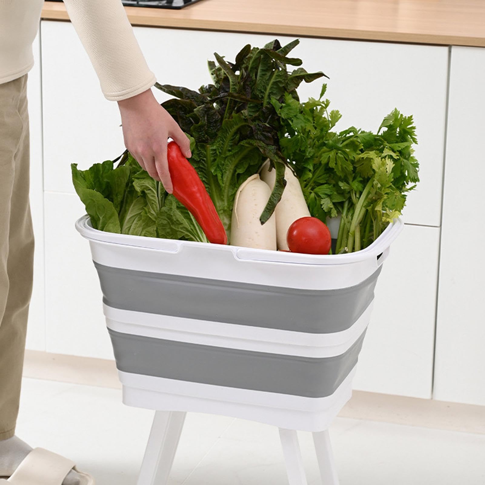 Cesto Para La Colada Con Patas Plegables, 26L Cesto Plegable De Colada Con Asas, Impermeable Y Ahorra Espacio, Ideal Para Camping, Jardín Y Hogar